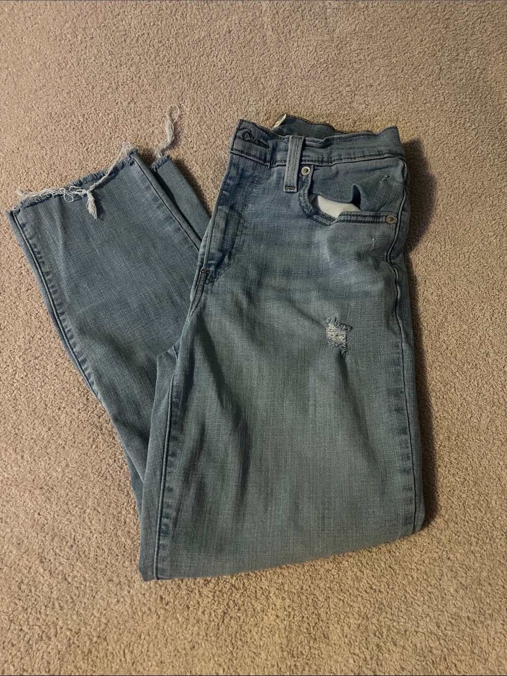 Straight-Leg Levi Strauss Light Blue Distressed Women's Jeans